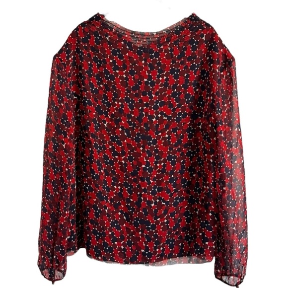 Diane Von Furstenberg Aleni Silk Ruffle-Neck Blouse, Montage Mini Rubiate SZ 8 - Picture 4 of 4